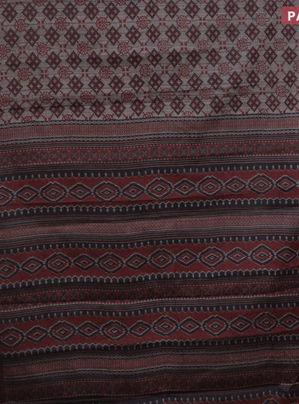 Muslin cotton saree grey and maroon with allover ikat prints and printed border