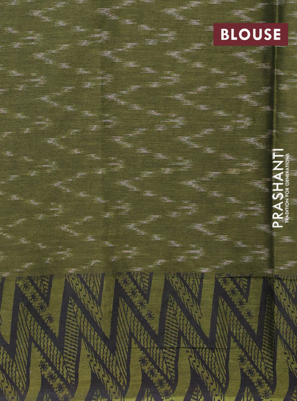 Muslin cotton saree grey and sap green with allover ikat prints and printed border