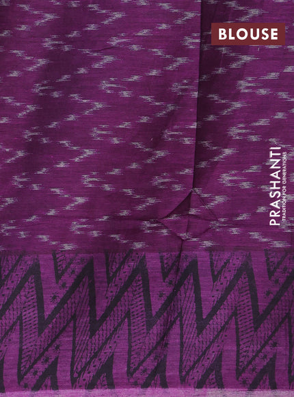 Muslin cotton saree grey and purple with allover ikat prints and printed border