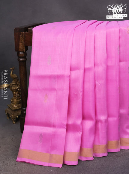 Pure uppada silk saree pink with silver & gold zari woven buttas and zari woven border