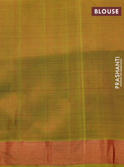 Pure uppada silk saree dual shade of green with silver & gold zari woven buttas and zari woven border