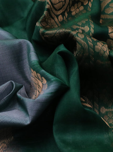 Pure uppada silk saree dual shade of greyish green and green with zari woven buttas and long zari woven butta border