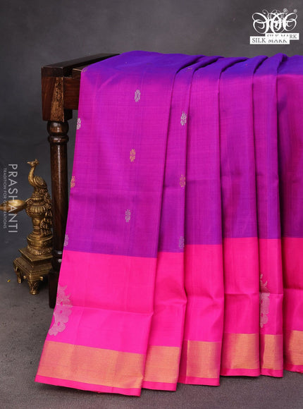 Pure uppada silk saree purple and pink with silver & gold zari woven buttas and rich zari woven border