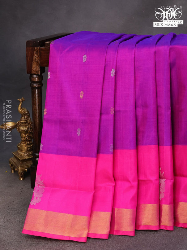 Pure uppada silk saree purple and pink with silver & gold zari woven buttas and rich zari woven border