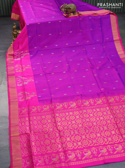 Pure uppada silk saree purple and pink with silver & gold zari woven buttas and rich zari woven border