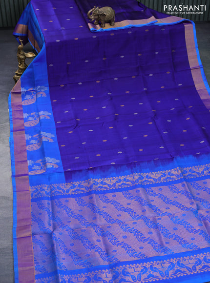 Pure uppada silk saree dark blue and cs blue with silver & gold zari woven buttas and rich zari woven border