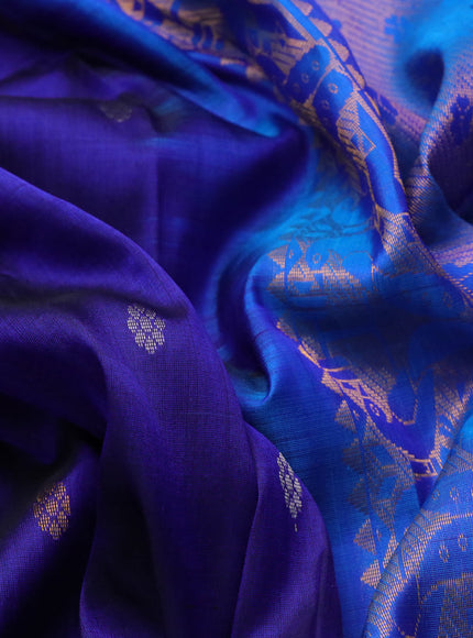 Pure uppada silk saree dark blue and cs blue with silver & gold zari woven buttas and rich zari woven border