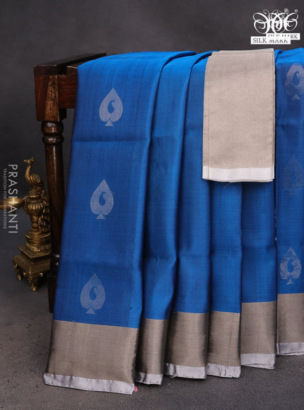 Pure uppada silk saree cs blue with silver zari woven buttas and silver zari woven border