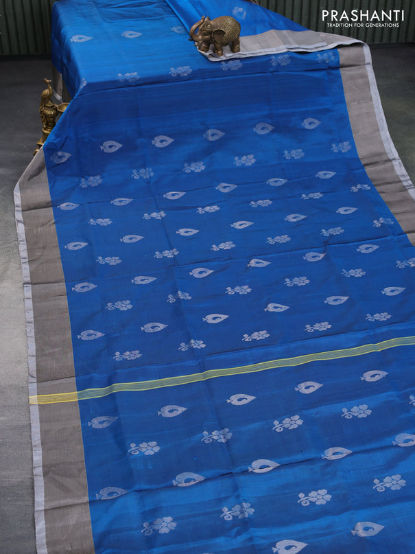 Pure uppada silk saree cs blue with silver zari woven buttas and silver zari woven border