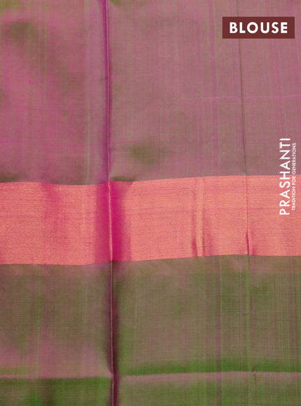 Pure uppada silk saree pink and dual shade of green with silver & gold zari woven buttas and silver zari woven butta border