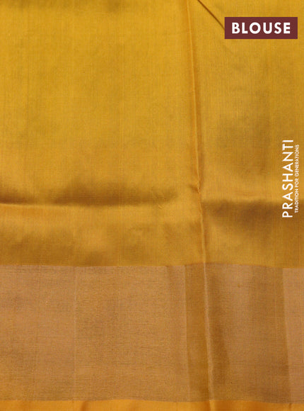 Pure uppada silk saree green and mustard yellow with silver & gold zari woven buttas and zari woven border