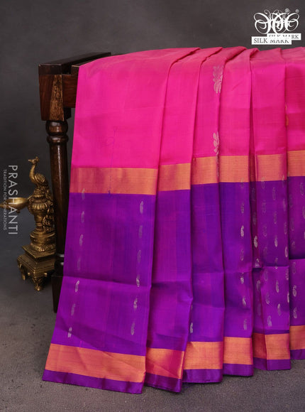 Pure uppada silk saree pink and purple with silver & gold zari woven buttas and long zari woven butta border