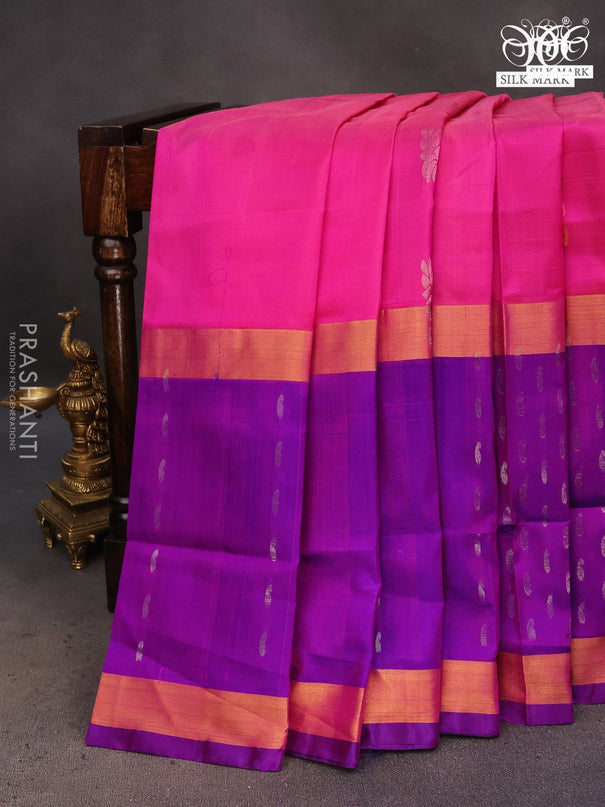 Pure uppada silk saree pink and purple with silver & gold zari woven buttas and long zari woven butta border