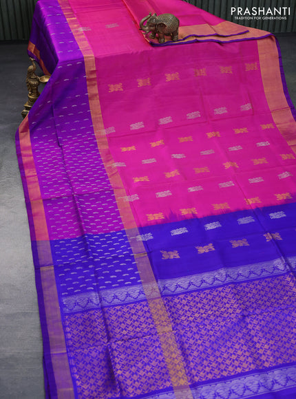 Pure uppada silk saree pink and purple with silver & gold zari woven buttas and long zari woven butta border