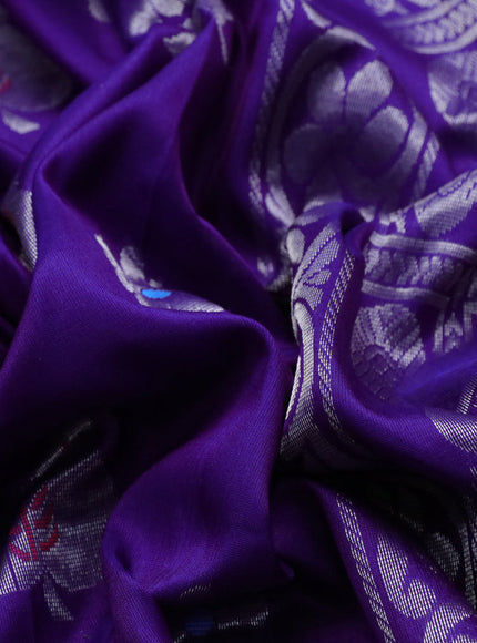 Pure uppada silk saree violet with silver zari woven floral buttas and silver zari woven border