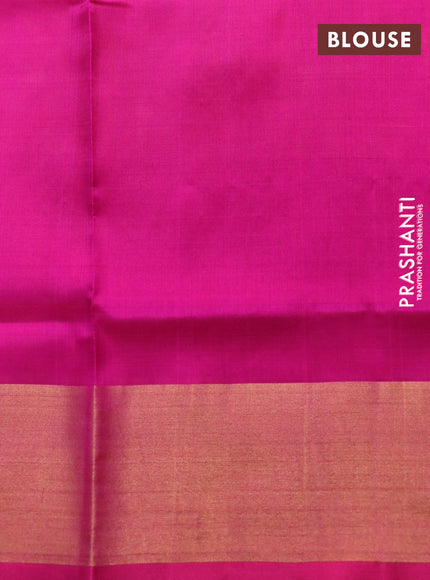 Pure uppada silk saree dual shade of mustard and pink with silver & gold zari woven buttas and zari woven border