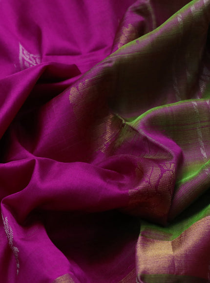 Pure uppada silk saree pink and dual shade of green with silver & gold zari woven buttas and long zari woven butta border