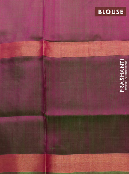 Pure uppada silk saree pink and dual shade of green with silver & gold zari woven buttas and long zari woven butta border