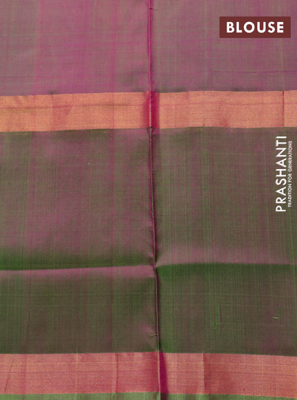 Pure uppada silk saree purple and dual shade of light green with silver & gold zari woven buttas and long zari woven butta border