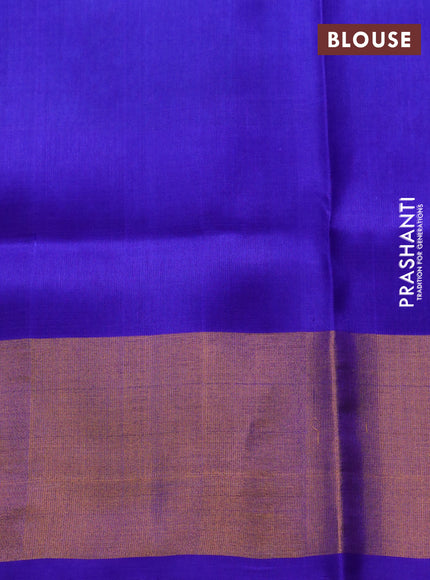 Pure uppada silk saree teal blue and blue with silver & gold zari woven buttas and zari woven border