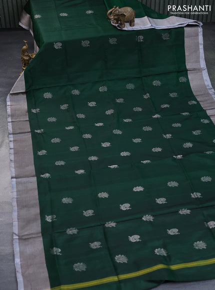 Pure uppada silk saree green with silver zari woven buttas and silver zari woven border