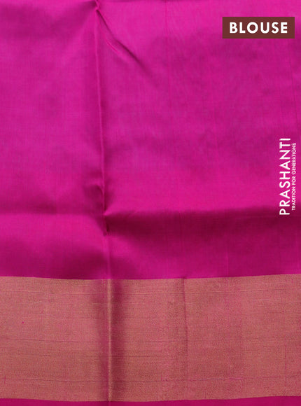 Pure uppada silk saree teal blue and pink with silver & gold zari woven floral buttas and zari woven border