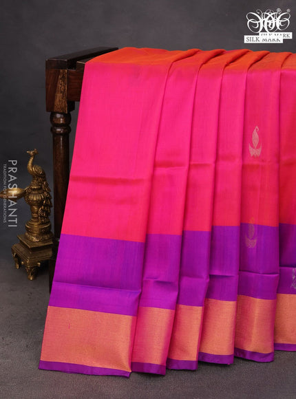 Pure uppada silk saree pink and purple with silver & gold zari woven buttas and zari woven border