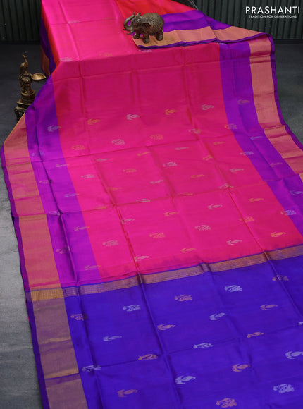 Pure uppada silk saree pink and purple with silver & gold zari woven buttas and zari woven border