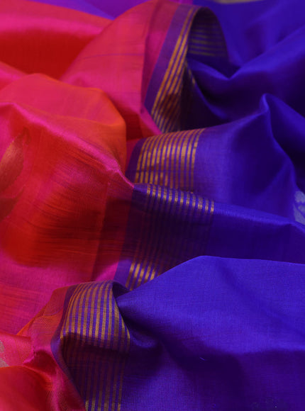 Pure uppada silk saree pink and purple with silver & gold zari woven buttas and zari woven border