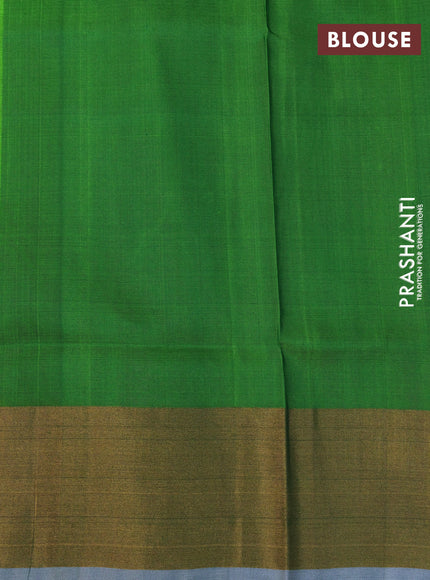 Pure uppada silk saree dual shade of greenish pink with silver & gold zari woven paisley buttas and zari woven border