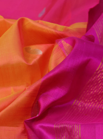 Pure uppada silk saree dual shade of orange and pink with silver & gold zari woven paisley buttas and zari woven border