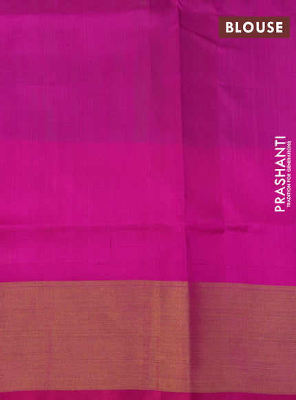 Pure uppada silk saree dual shade of greenish pink and pink with silver & gold zari woven buttas and zari woven border