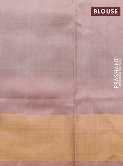 Pure uppada silk saree green and pastel peach with silver & gold zari woven buttas and zari woven border