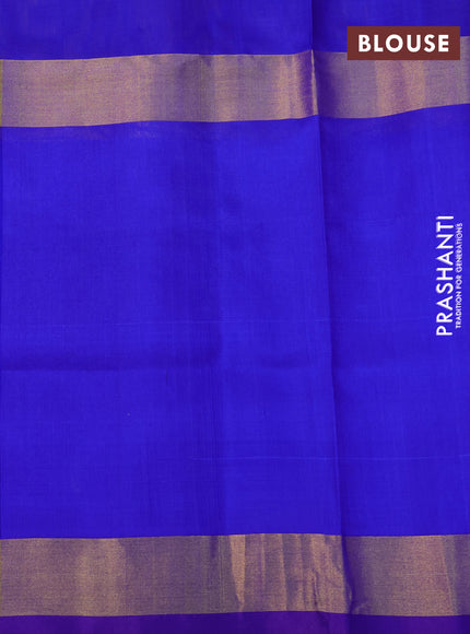 Pure uppada silk saree dual shade of bluish yellow and blue shade with allover zari woven buttas and long zari woven butta border