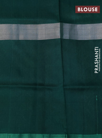 Pure uppada silk saree dual shade of greenish yellow and green with silver zari woven buttas and long silver zari woven butta border