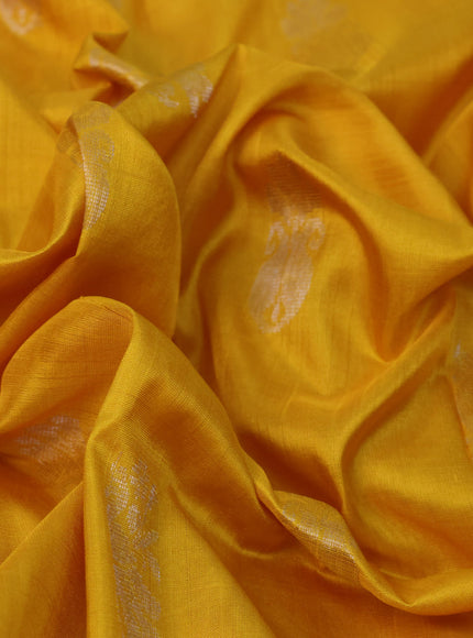 Pure uppada silk saree mustard yellow with silver zari woven buttas and silver zari woven border