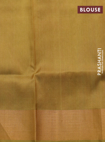 Pure uppada silk saree peach pink and mehendi green with zari woven buttas and zari woven border