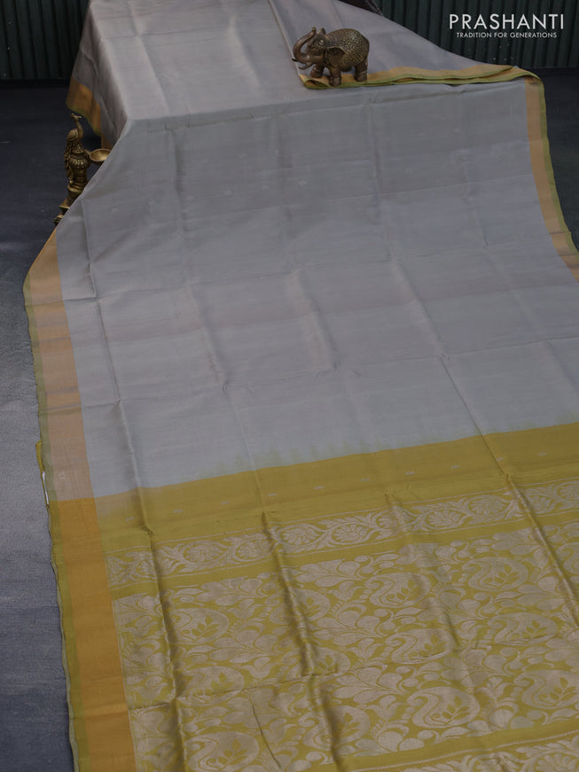 Pure uppada silk saree grey and light green with silver zari woven buttas and zari woven border