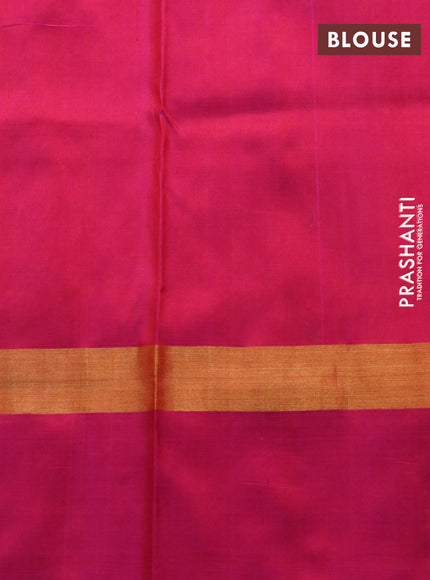 Pure uppada silk saree dual shade of mustard and pink with silver & gold zari woven buttas and zari woven simple border