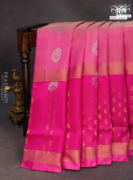 Pure uppada silk saree pink shade with silver & gold zari woven buttas and long zari woven butta border