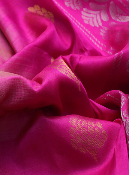 Pure uppada silk saree pink shade with silver & gold zari woven buttas and long zari woven butta border