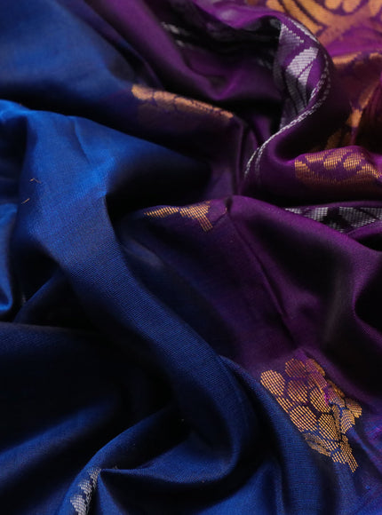 Pure uppada silk saree cs blue and deep purple with silver & gold zari woven buttas and long zari woven butta border