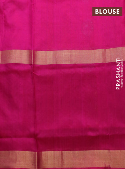 Pure uppada silk saree dual shade of pinkish orange and pink with silver & gold zari woven buttas and long zari woven butta border