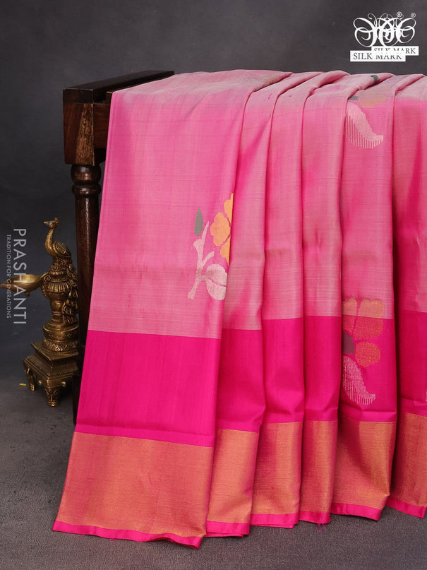 Pure uppada silk saree pink shade with zari woven jamdhani buttas and zari woven border