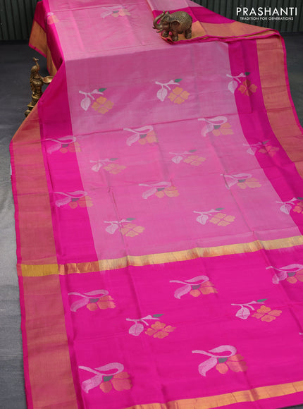 Pure uppada silk saree pink shade with zari woven jamdhani buttas and zari woven border