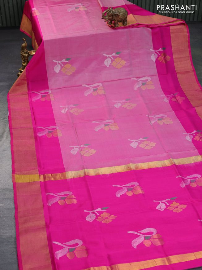 Pure uppada silk saree pink shade with zari woven jamdhani buttas and zari woven border