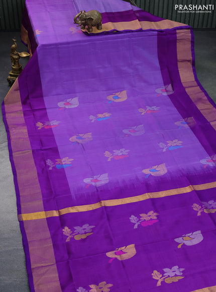 Pure uppada silk saree violet with zari woven jamdhani buttas and zari woven border