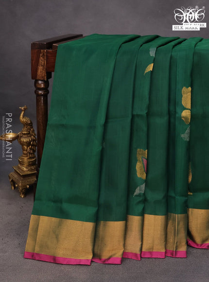 Pure uppada silk saree green and pink with zari woven jamdhani buttas and zari woven border