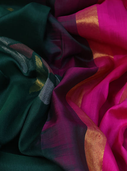 Pure uppada silk saree green and pink with zari woven jamdhani buttas and zari woven border