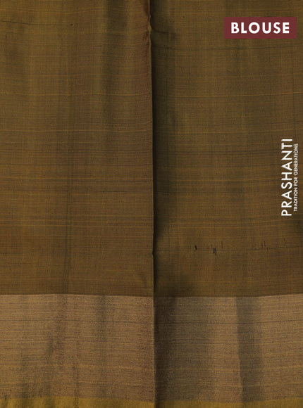 Pure uppada silk saree black and mehendi green with silver & gold zari woven buttas and zari woven border